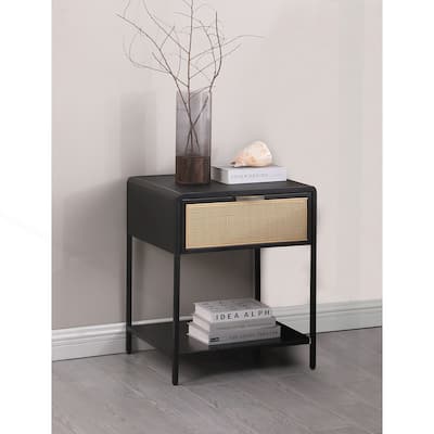 Chic Metal Bedside Table with Cane Drawer for Stylish Spaces