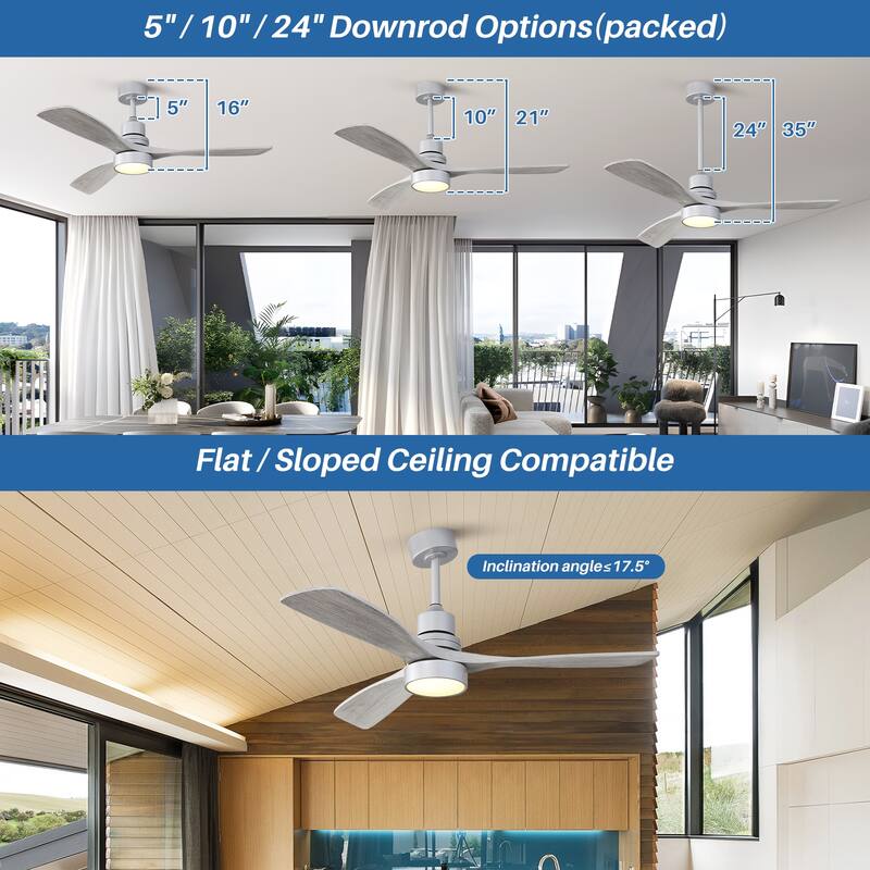 Sofucor 52" Indoor Wood Ceiling Fan Light with Remote, Integrated Light Optional