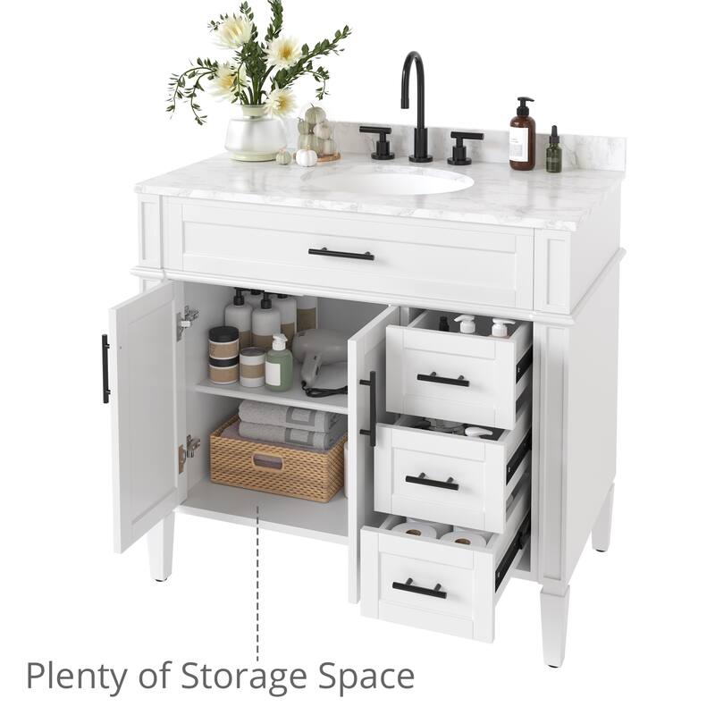 36/48/60 in. Bathroom Vanity with Ceramic Undermount Sink, Wood Cabinet, and storage drawers