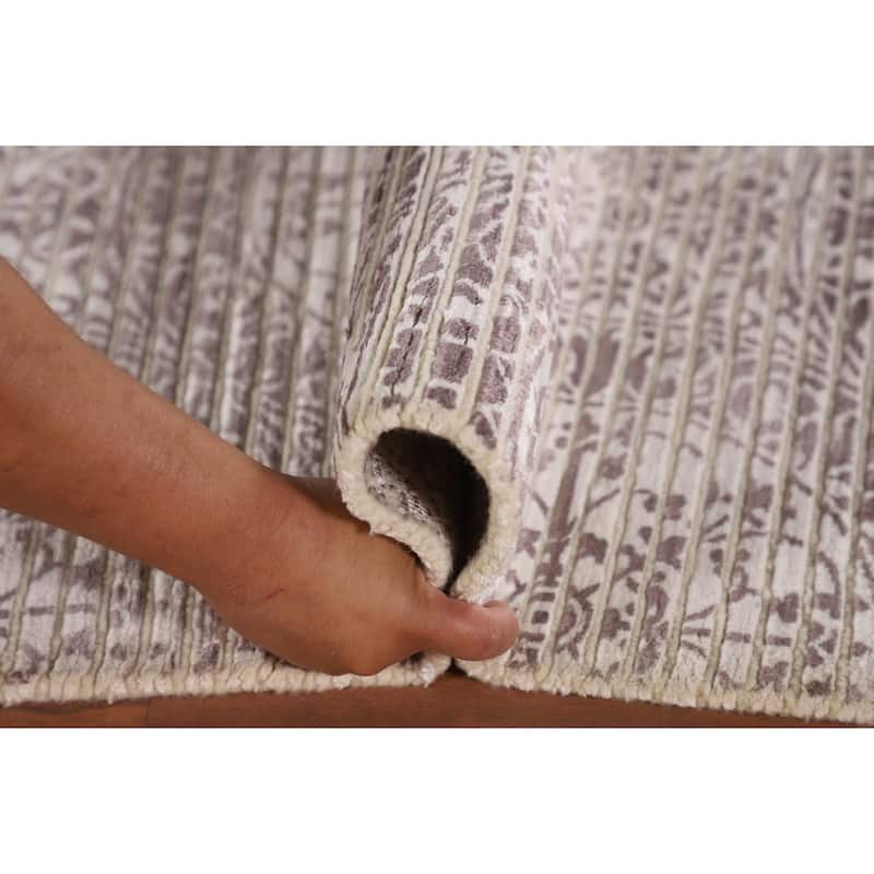 Ivory & Brown Modern Indian Abstract Accent Rug Handmade Wool Carpet - 3'0"x 5'1"