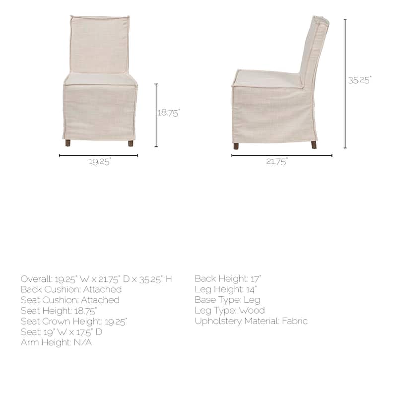 Elbert I Cream Fabric Slip-Cover w/ Brown Solid Wood Base Dining Chair (Set of 2) - 19.3"W x 21.8"D x 35.3"H
