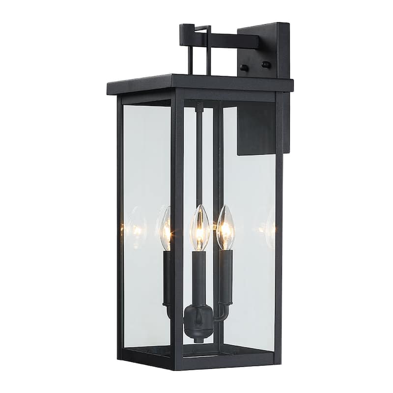 Forti 3-Light Large Black Outdoor Wall Sconce Lantern Light - 22.5in H