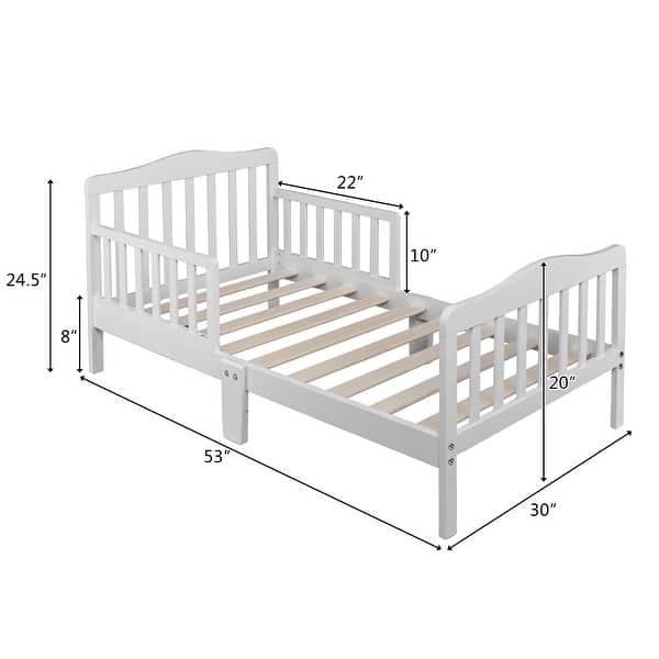 dimension image slide 2 of 3, Modern Design Wooden Baby Toddler Bed Furniture with Safety Guardrails