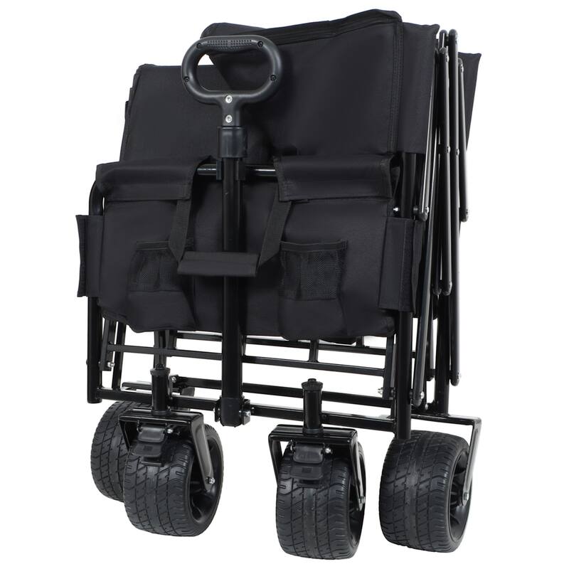 3-in-1 Heavy-Duty Folding Wagon Cart with Bench & All-Terrain Wheels