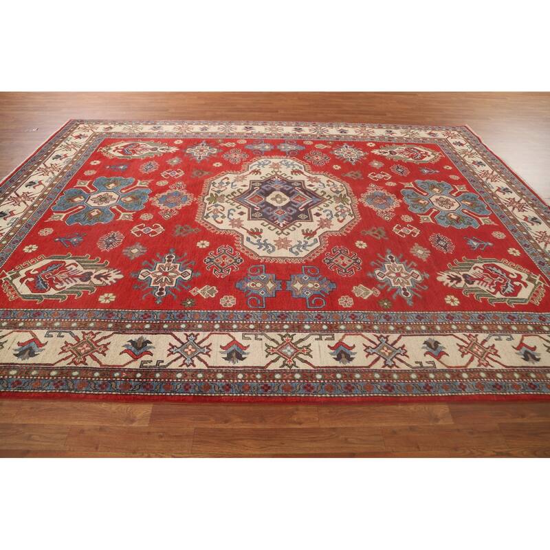 Traditional Kazak Oriental Area Rug Handmade Red Wool Carpet - 8'7"x 11'3"
