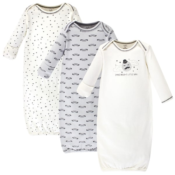 slide 1 of 1, Touched by Nature Baby Boy Organic Cotton Long-Sleeve Gowns 3pk, Mr. Moon Preemie-Newborn - Mr. Moon
