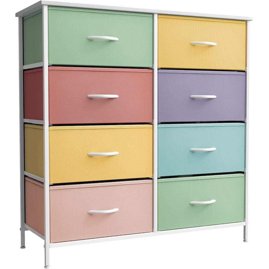 Sorbus Kids Dresser with 8 Drawers - Furniture Storage Chest Tower Unit - Steel Frame, Wood Top, Tie-dye Fabric Bins (Pastel 1)