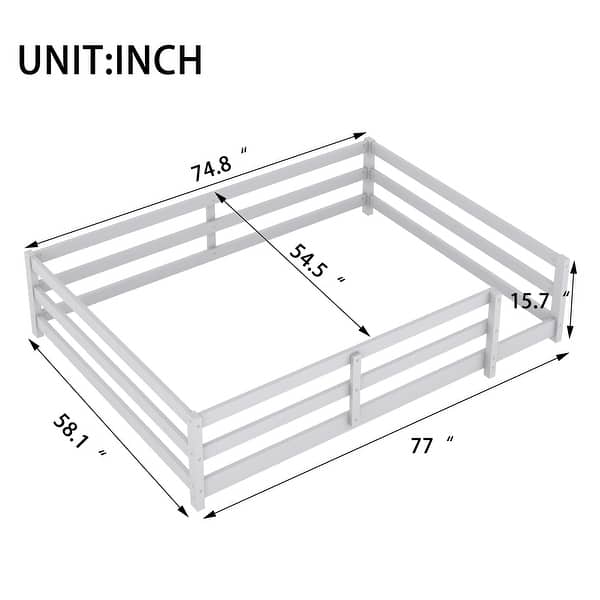 dimension image slide 2 of 6, Floor Bed Montessori Bed with Safety Fence Railings, Wooden Playhouse Beds