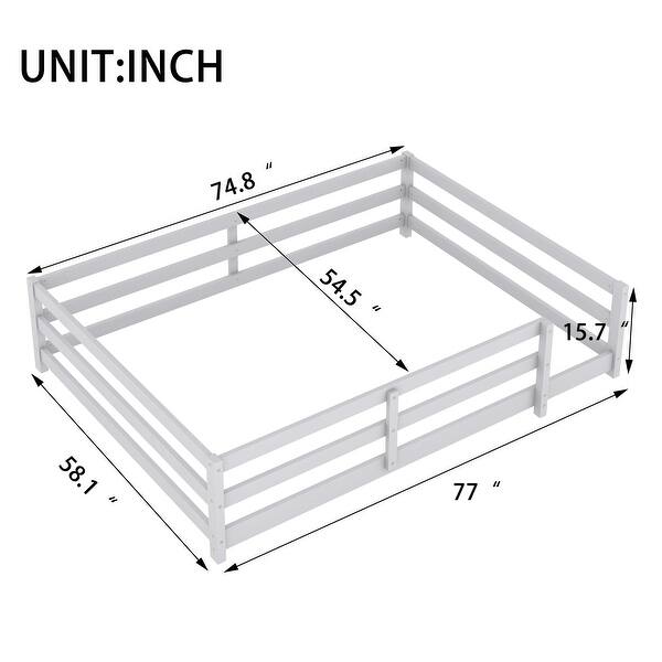 dimension image slide 1 of 6, Full Size Montessori Floor Bed with Safety Fence, Solid Pine Wood Frame, Kids Low-Profile Bed for Boys and Girls, Easy Assembly