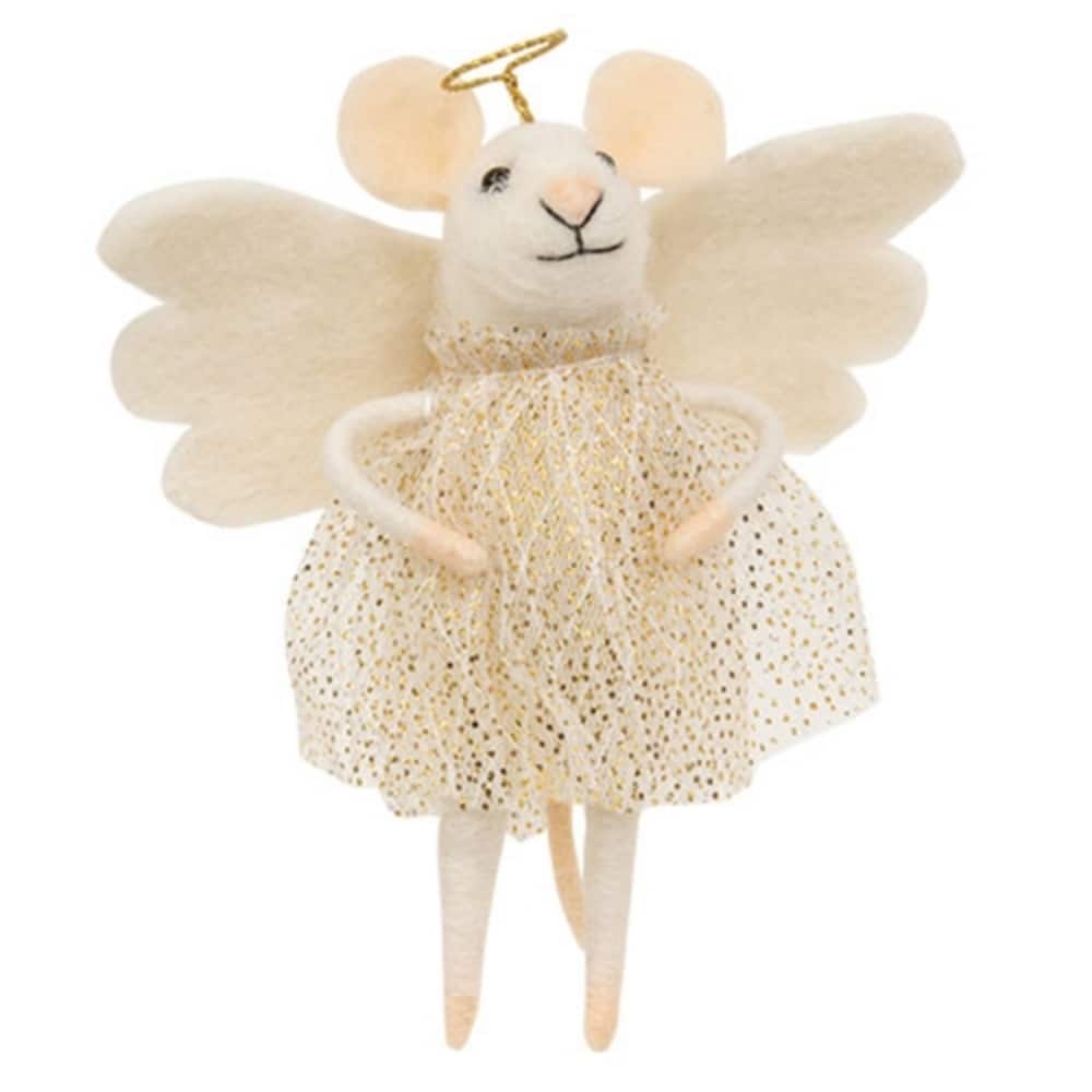 Angel Mouse Felted Ornament Rustic Christmas Tree Decoration - 5.50 in.