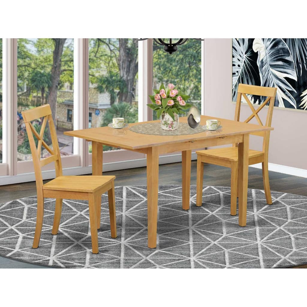 HomeStock 3-Piece Natural Brown Oak Finish Solid Wood Top Dining Table Set