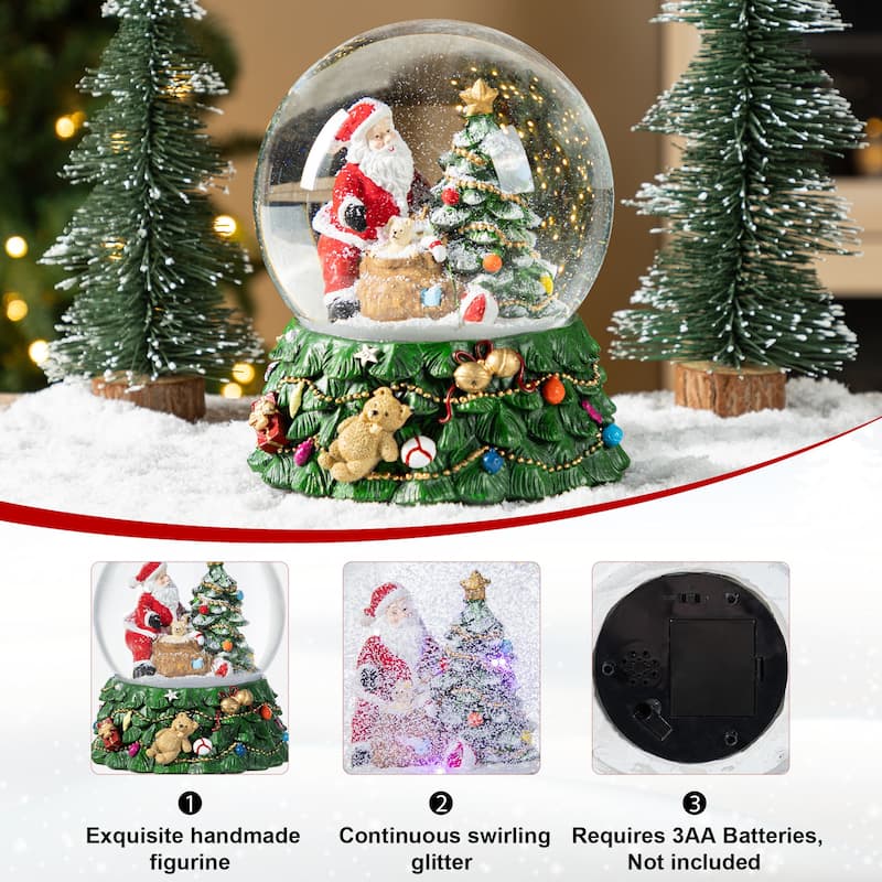 Glitzhome 150mm Christmas Resin Lighted Musical Snowflakes Santa or Snowman Waterglobe