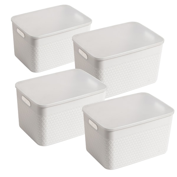HANAMYA Lidded Storage Bin Organizer | Storage Organizing Container, Set of 6 - 16 Liter, Set of 4 - White