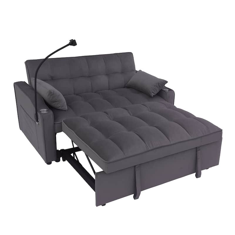 Dark Gray Velvet Convertible Loveseat Sofa Bed with Adjustable Back