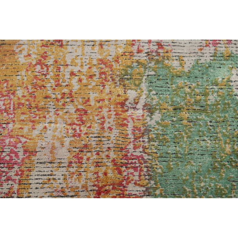 Contemporary Colorful Abstract Indian Area Rug Handmade Wool Carpet - 6'6"x 8'6"