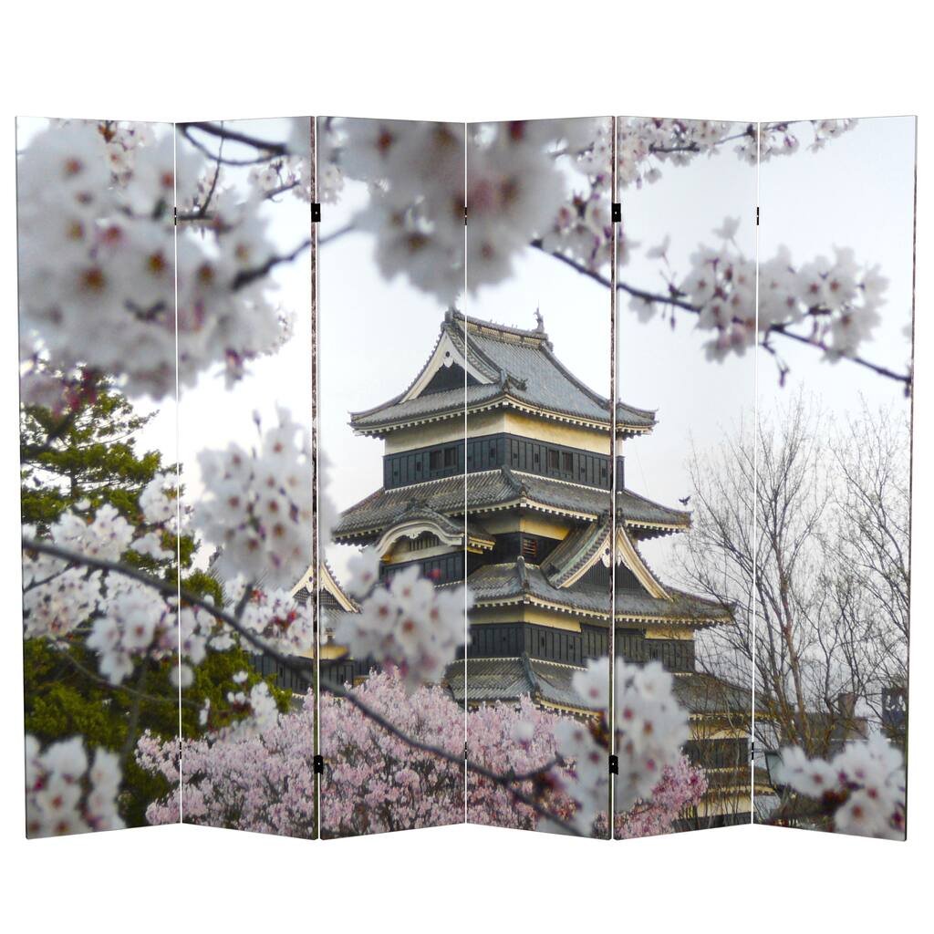 Handmade Canvas 6-foot Double-sided Cherry Blossoms Room Divider (China)