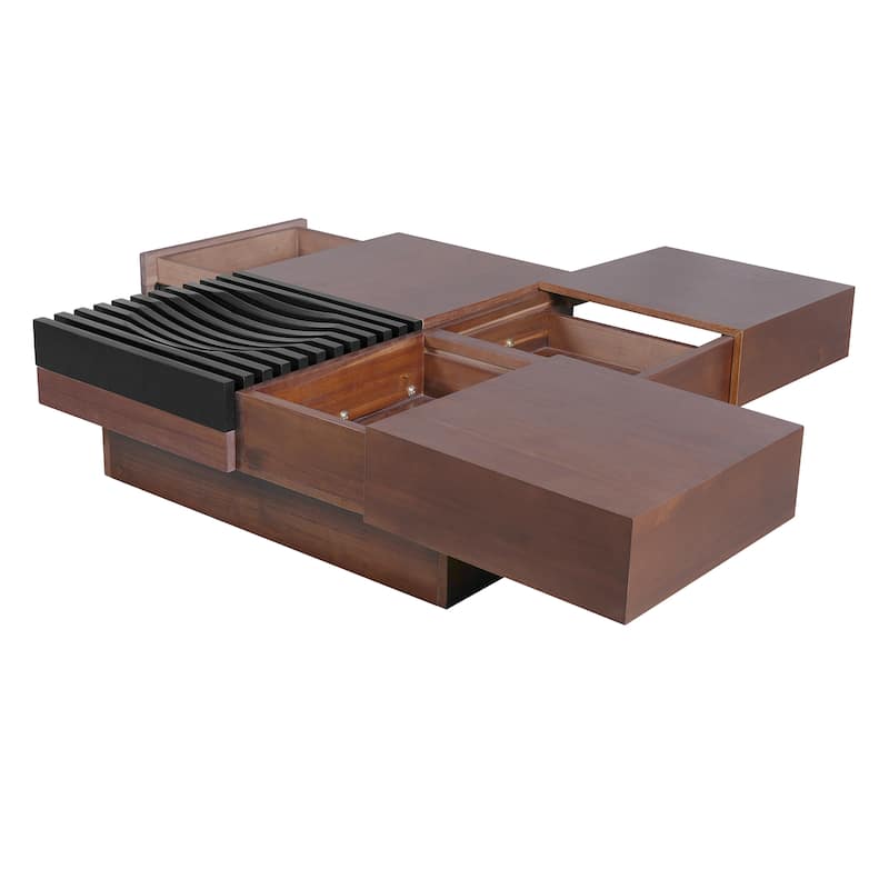 Acacia Wood Storage Coffee Table ,Brown & Black Color