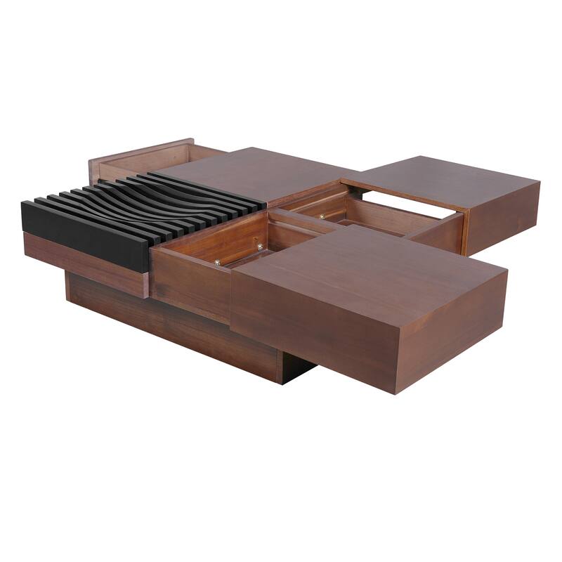 Wood Coffee Table Office Table with Smart Storage Compartments, Accent Table Dining Table with Drawers