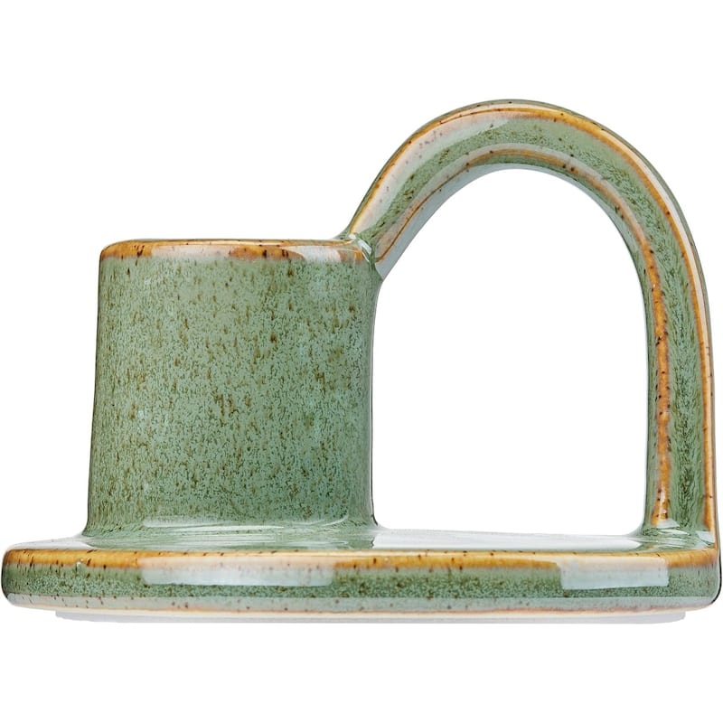 Avocado Green Set of Two Elise Short Ceramic Candlesticks by Aria Home