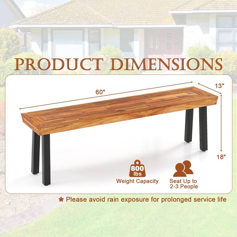 Gymax Outdoor Acacia Wood Benches Set of 2 w/ Slatted Top & Flared