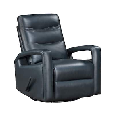 Kamo Manual Recliner Swivel Chair, 32 Inch, Navy Blue Faux Leather