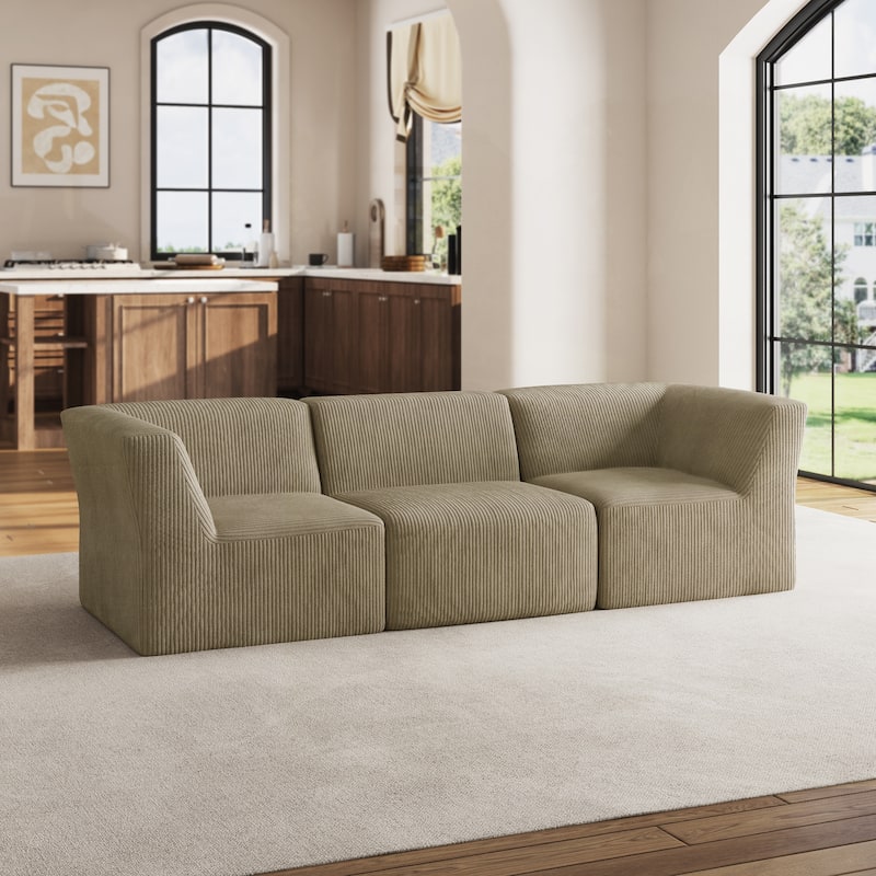 106" W Corduroy Fully Sponge Molded Modular Sectional Sofa