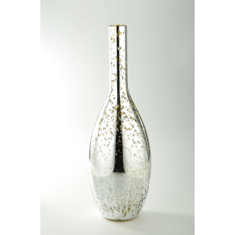 19.5" Metallic Silver and Gold Champagne Bottle Shape Glass Bud Vase