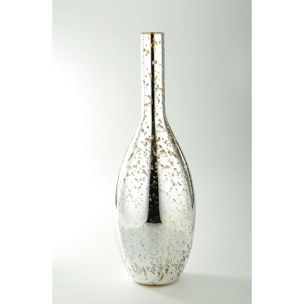 19.5" Metallic Silver and Gold Champagne Bottle Shape Glass Bud Vase