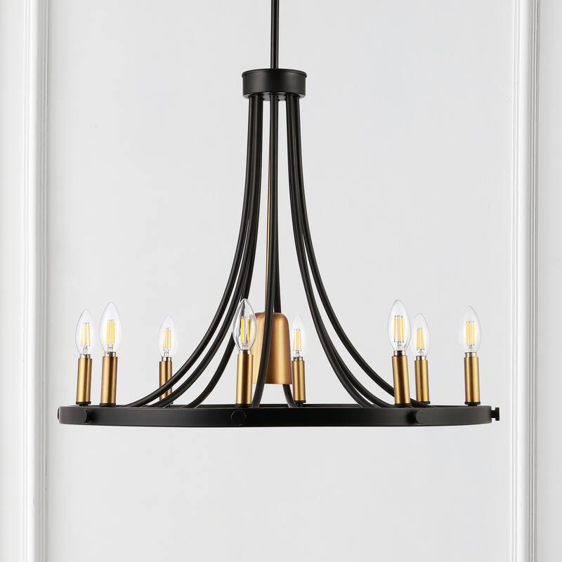 Bungalow 26.75" 9-Light Adjustable Iron Transitional Modern LED Chandelier, Black/Brass Gold by JONATHAN Y