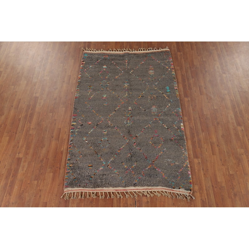 Trellis Plush Moroccan Oriental Area Rug Handmade Wool Carpet - 5'1" x 7'11"