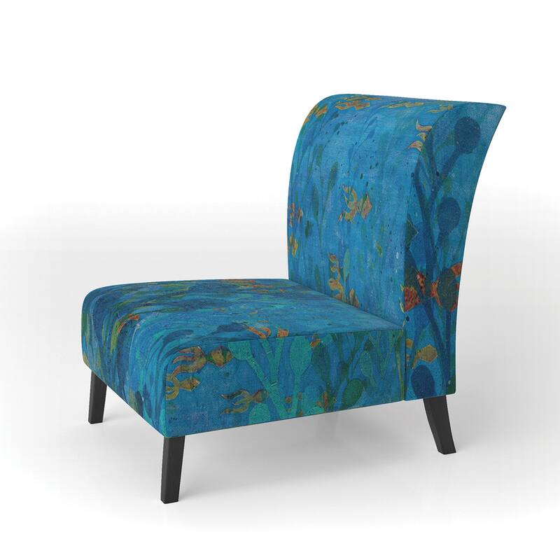 Designart "Blue Underwater Lake Leaves I" Upholstered Nautical & Coastal Accent Chair - Arm Chair - Slipper Chair