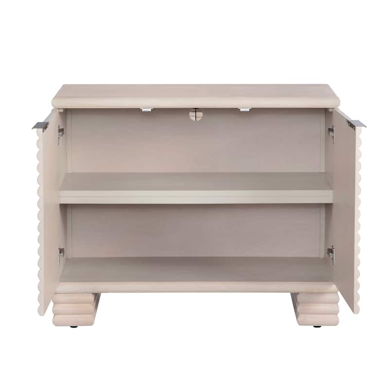 40 in. Cream Solid Wood 2 Door Media Credenza_Accent Cabinet