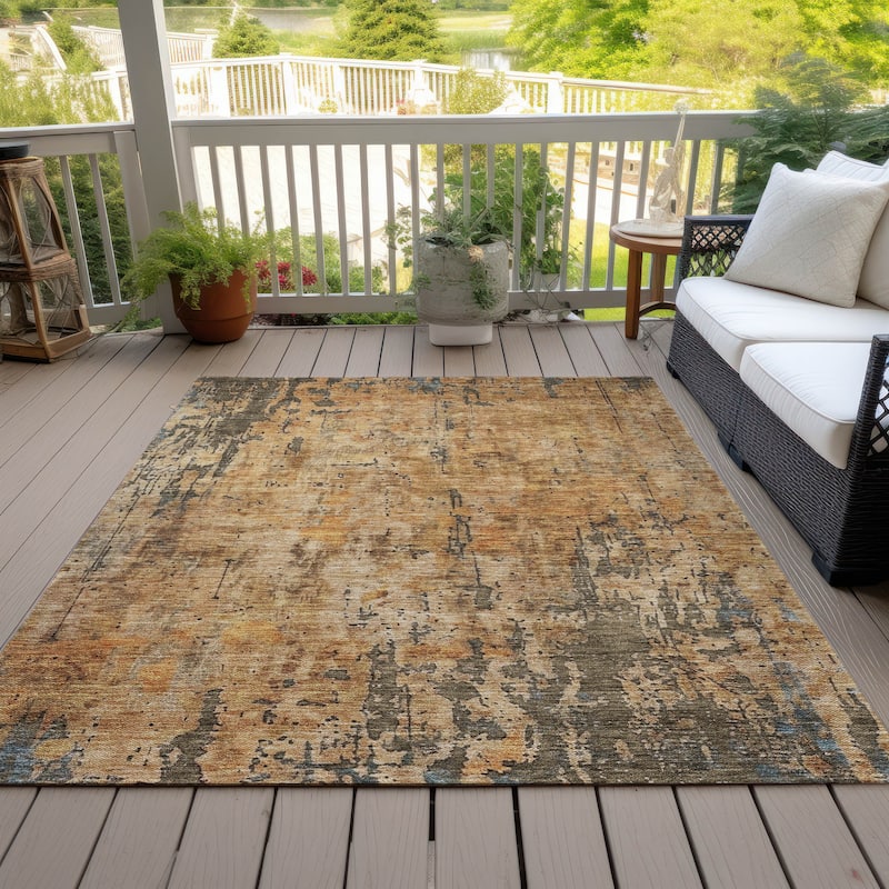 Machine Washable Indoor/ Outdoor Abstract Contemporary Chantille Rug