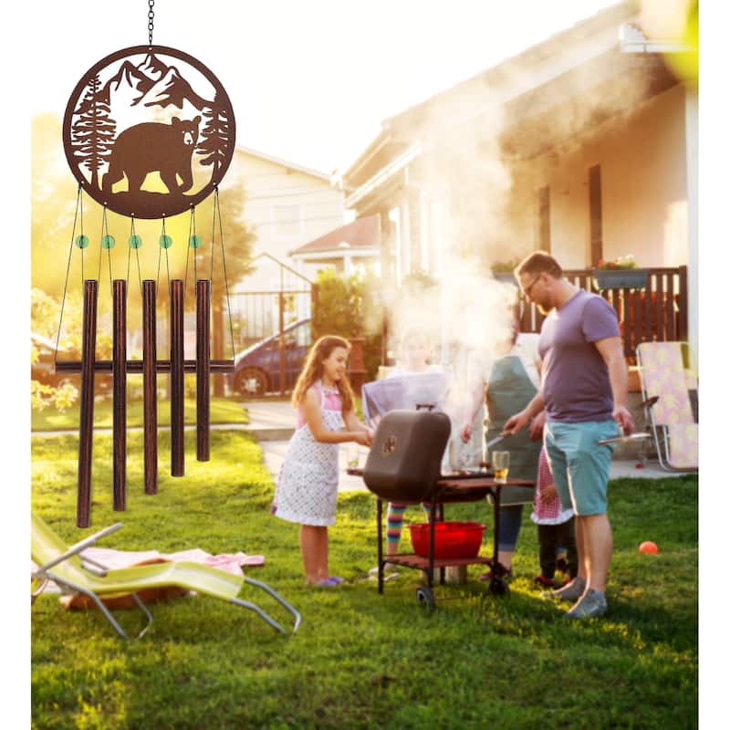 CoTa Global Black Bear Wind Chime - Handmade Glass and Metal Chime - 27 inches