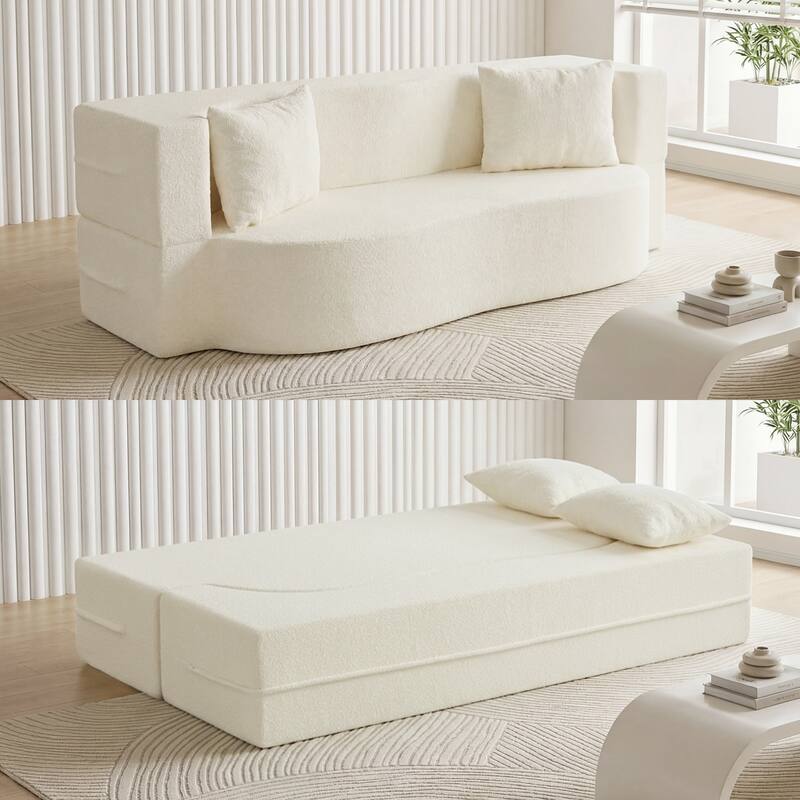 Gymax 75.5'' Folding Sofa Bed w/2 Comfortable Pillows No Assembly