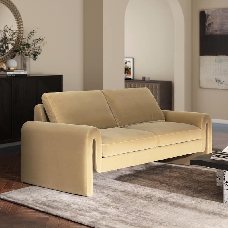Mason 85" Velvet Pillow Back Curved Arm Sofa