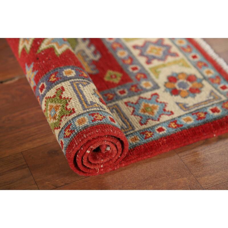 Red Traditional Kazak Foyer Rug Hand-Knotted Wool Carpet - 2'0" x 3'0"