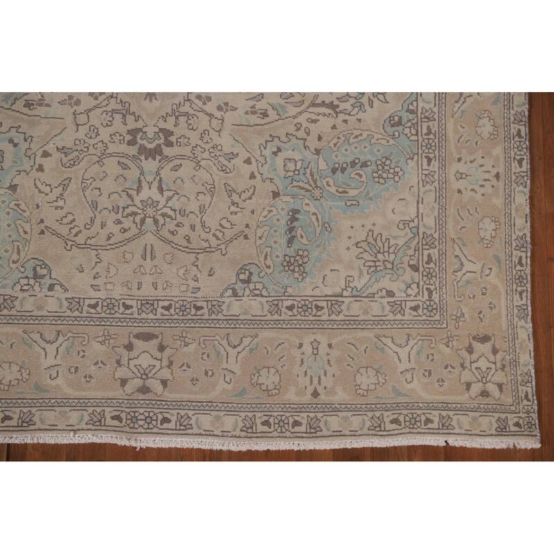 Hand Knotted Oriental 100% Wool Carpet Traditional Floral Beige & Ivories Tabriz Area Rug - 9' 5'' X 6' 2''