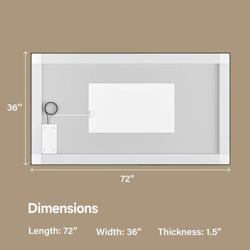 Black-Silver Glass LED Vanity Mirror with Defog, Touch Control and Dual Lighting - 72" W x 36" H