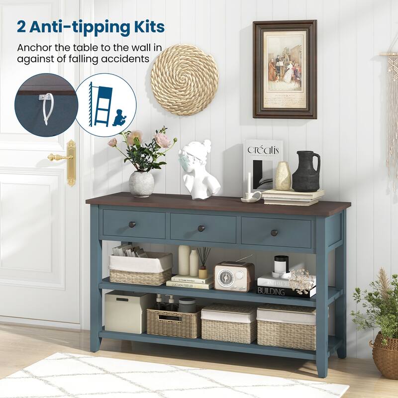 Gymax 50'' Farmhouse Entryway Table w/3 Storage Drawers and 2 Open
