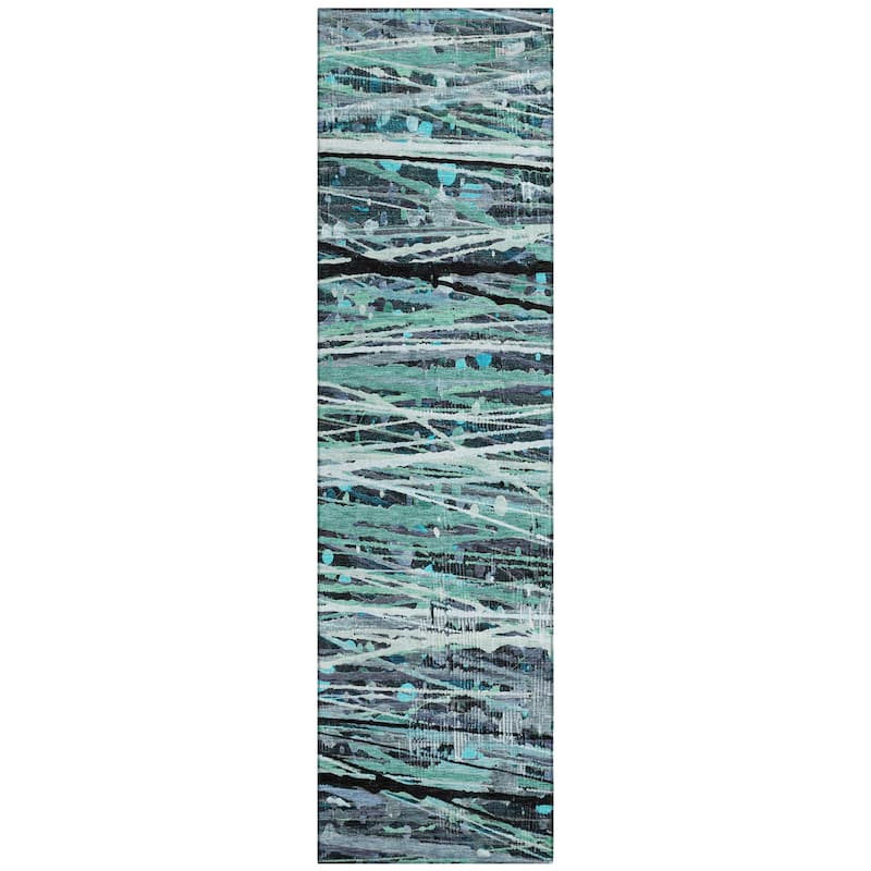 Machine Washable Indoor/Outdoor Abstract Stripes Chantille Rug