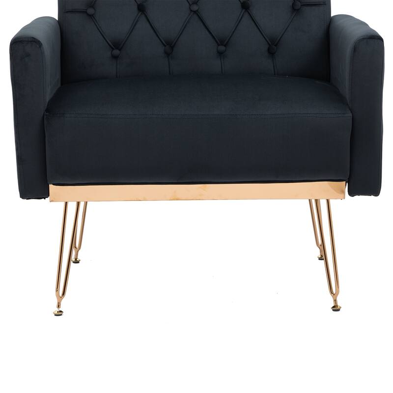 Velvet Upholstered Armchair Single Sofa Modern Tufted Reading Chairs Gold Metal Leg Wingback Chairs for Living Room Bedroom
