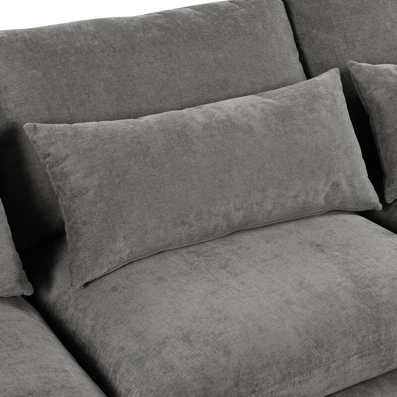 132.3" Linen Blend U-Shaped Sectional Sofa with Ottomans & Storage