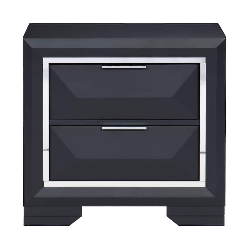 Modern Bedroom Nightstand of Two Drawers Beveled Acrylic Trim Wooden Furniture 1pc, Midnight Blue Finish - Blue