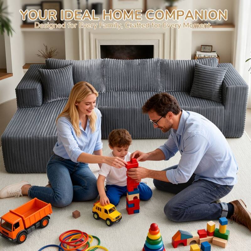 105 in. Wide Square Arm 2-Piece Modern Corduroy Fabric L-Shape Modular Sectional Sofa