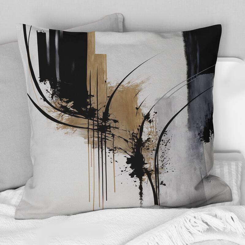 Designart "Black, White And Gold Expression II" Modern & Contemporary Printed Throw Pillow - 16 x 16