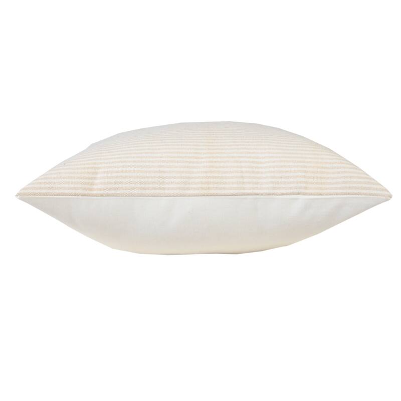 Handwoven Striped Embroidered Cotton Throw Pillow Cover - 20" - Beige and White