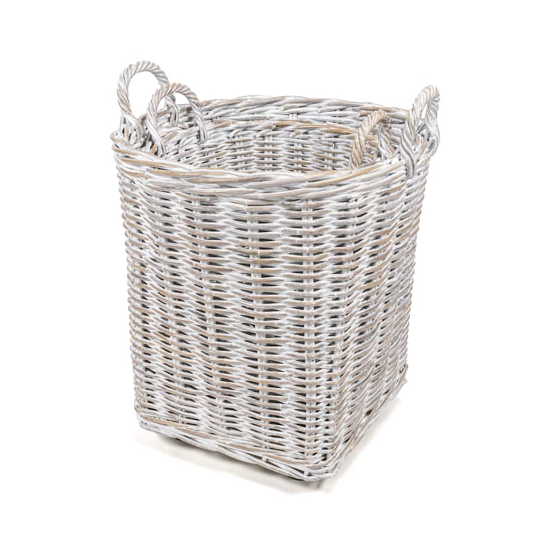 happimess Arbour Rustic Hand-Woven Rattan Nesting Baskets with Wheels and Handles, White Wash/Kubu Gray (Set of 2)