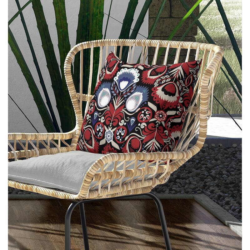 Whimsical Cat Eye Indoor/Outdoor Reversible Throw Pillow Red and Blue