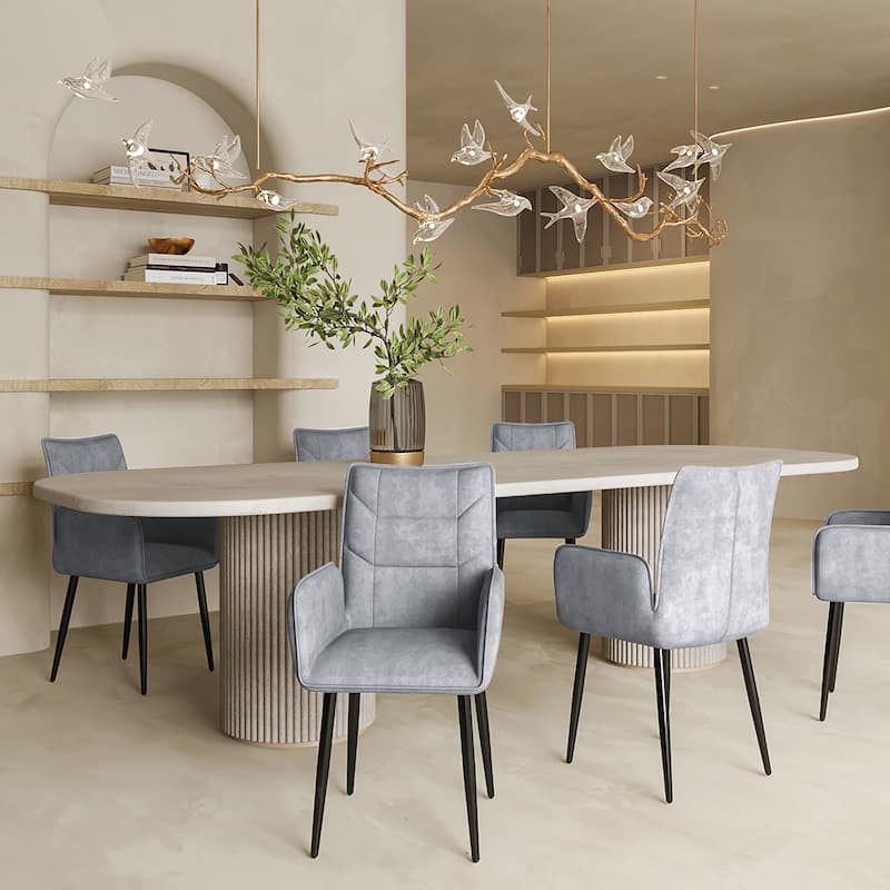 2PCS Cushioned Velvet Dining Chairs - Grey